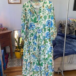Philosophy Blue, Green & Cream Floral Long-Sleeve Tiered Midi Dress